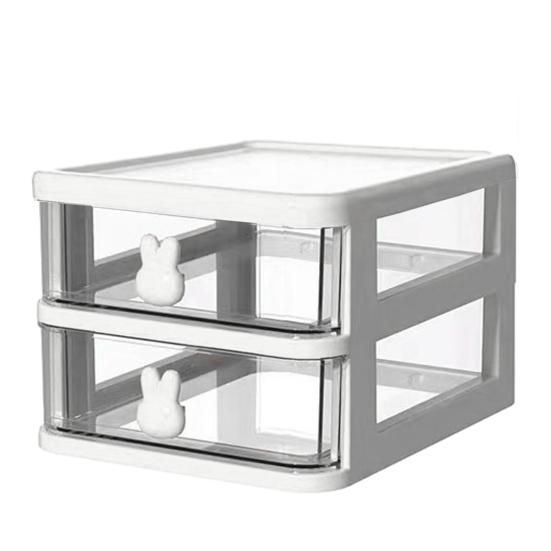 Aufbewahrungsbox Kunststoff Schublade Schreibtisch-Organizer Klar Mehrschichtig Schreibtisch-Aufbewahrungsbox mit Hasen-Griffen Große Kapazität Bürobedarf 2-Layers weiß