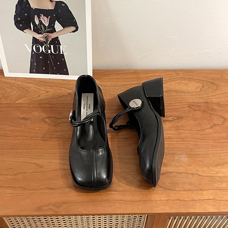 Designer Vintage Damen Mary Jane Schuhe Mode Flache Schuhe mit eckiger Zehenpartie Prägnante Schuhe mit eckigen Absätzen 40 schwarz