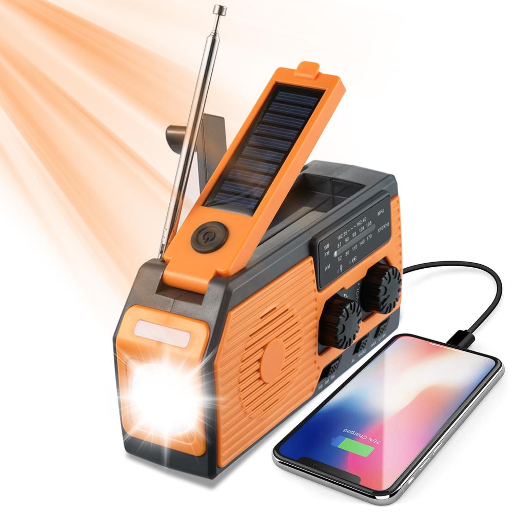 Notfall-Solarstrom-Radio, Handkurbel-Radio, Dynamo-Generator, 5000 mAh, Telefon-Ladegerät, Bank, Taschenlampe