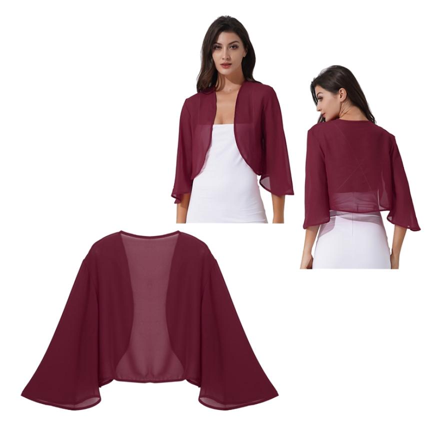 Strand Sonnenschutz Chiffon Strand Schal Schal Tops 3/4 Ärmel Strickjacke Bolero Jacke Hochzeitskleid Schals XXL bordeaux