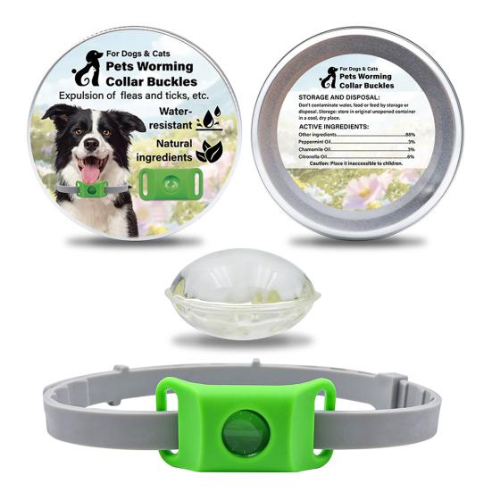 Flohschutzmarke für Hunde Natürliche Inhaltsstoffe Zeckenabwehrmarke Wasserdichte Halsbandmarke mit 2 Nachfüllungen Verstellbar für kleine, mittelgroße und große Hunde B grün