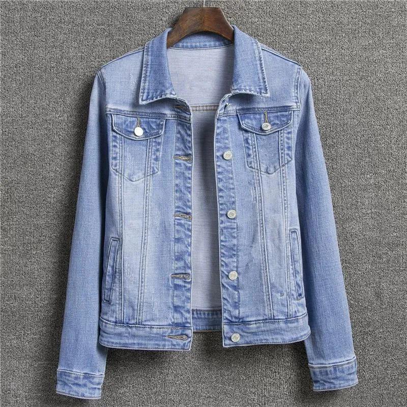 Jeansjacke Damen Übergröße 5XL Basic Jeansjacke Mäntel Bleichmittel Vollärmelig Einreihig Damen XL blau