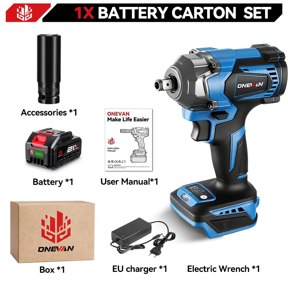 ONEVAN 1200 N.M Bürstenloser elektrischer Schlagschrauber, 3 Funktionen, 1/2 Zoll Akkuschrauber, elektrische Bohrmaschine für Makita 18 V Akku 1 Battery Set