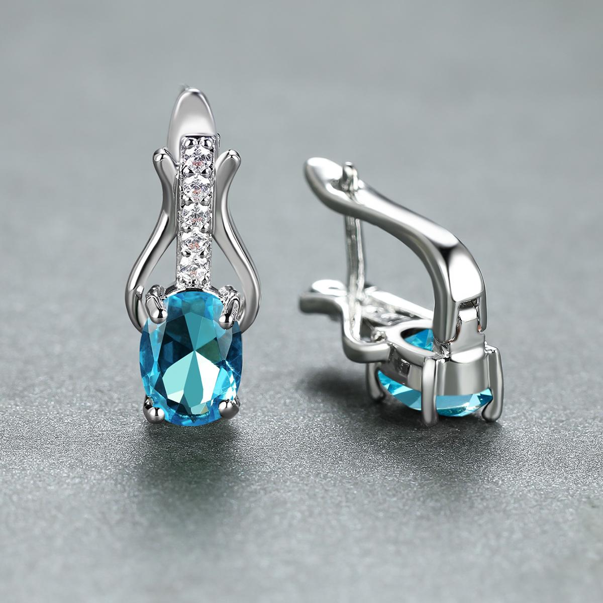 Rose Gold Farbe Ohrringe Oval Cut Rot Weiß Schwarz Stein Weiblichen Hochzeit Schmuck Luxus CZ Klaue Ohrringe für Frauen Tropfen ohrringe silber/meergrün