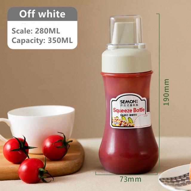 350 ml 5-Loch-Squeeze-Gewürzflaschen mit Düsen aus Kunststoff für Ketchup, Senf, scharfe Saucen, Olivenölflaschen, Küchenzubehör weiß