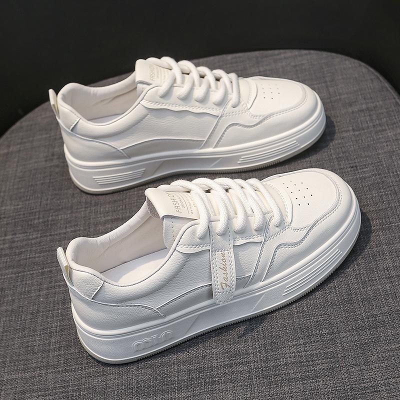 Leder Kleine Weiße Schuhe Damen Vielseitig Frühling Neue Plateau Freizeitschuhe Damen Sportschuhe Board Schuhe Weiche Sohle Einzelne Schuhe 40