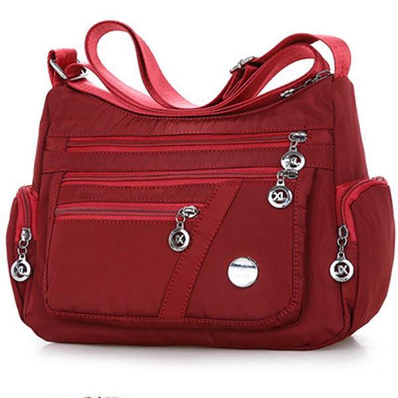 Yogodlns Wasserdichte Damentasche, Nylon-Umhängetasche, Umhängetasche, lässige Handtaschen 27*11*22cm rot