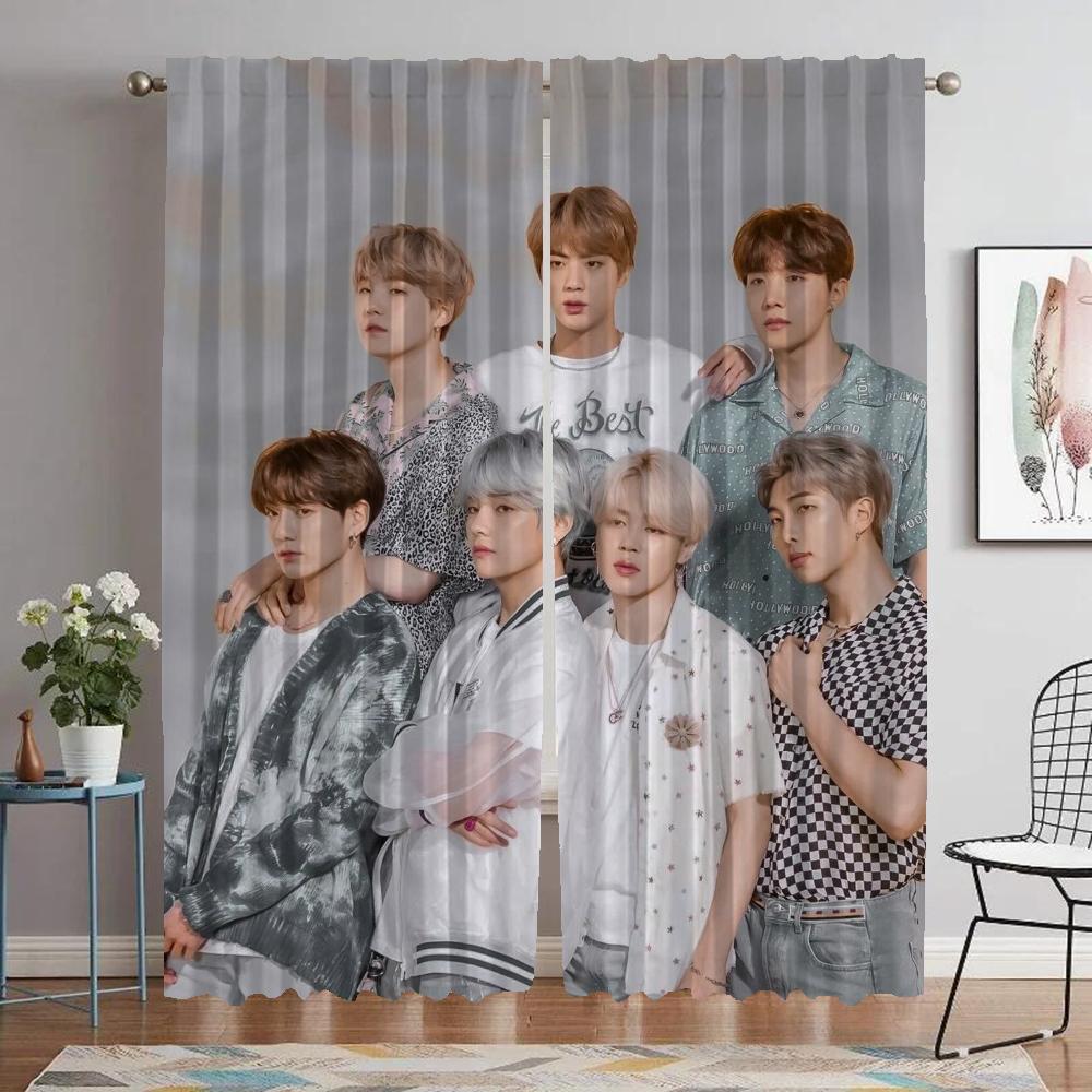 Küchenvorhänge für Wohnzimmer Vorhang für Zimmer 2 Paneele Kpop-BTS Raumteiler Halloween Dekoration Heiminnenraum Vorhänge Elegant W74xH114cmx2pcs-CL