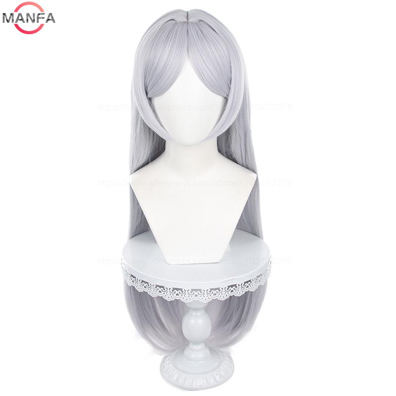 Hochwertige Frieren Cosplay Perücke Anime Frieren At The Funeral 85cm Lang Silberweiß Perücken Hitzebeständige Synthetische Perücken