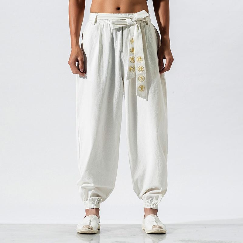 Männer Chinesische Kung Fu Hosen Tai Chi Hosen Training Wushu Hosen Schnüren Kunst Sport M weiß