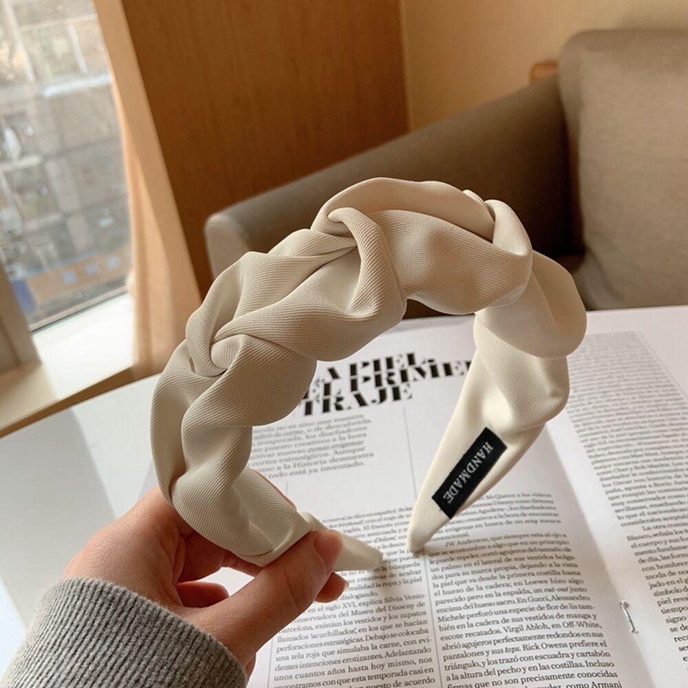 Mode Frauen Breite Lünette Haar Hoop Einfarbig Plissee Elastische Stirnband Haarband Haar Bands Kopfbedeckung Haar Zubehör beige