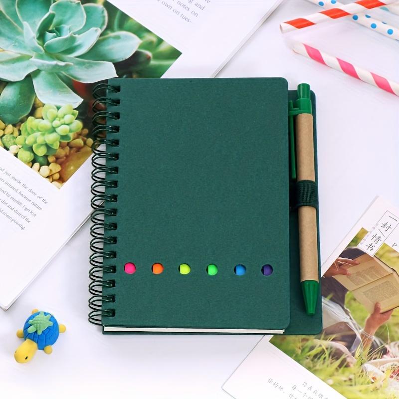 1 Notizblock mit farbigen Haftnotizen, Spiralnotizbuch für Studenten, transparentes Index-Sticker-Notizbuch, Loseblatt-Sticker-Notizbuch mit Kugelschreiber grün