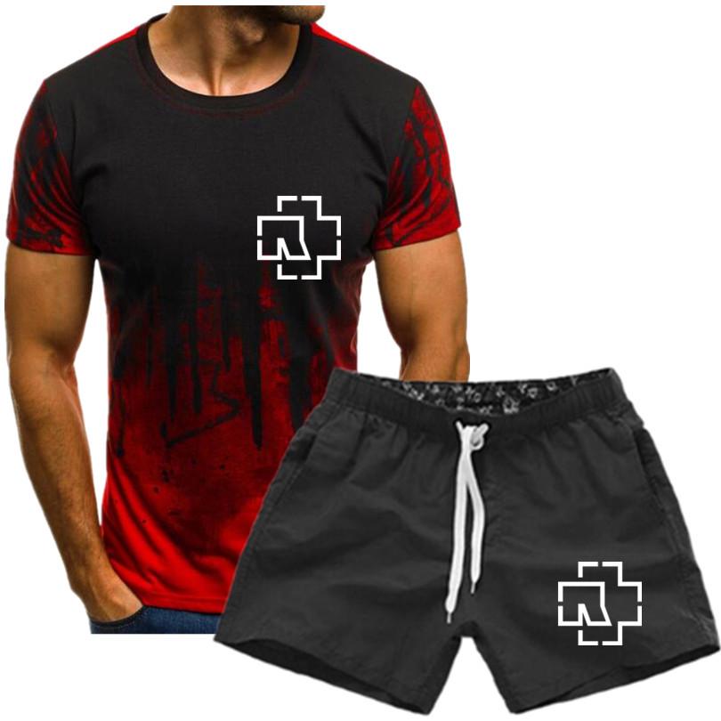 Herren Rammstein bedrucktes T-Shirt Fan Kurzarm Grafik T-Shirt Sommer Herrenanzug L weiß/rot