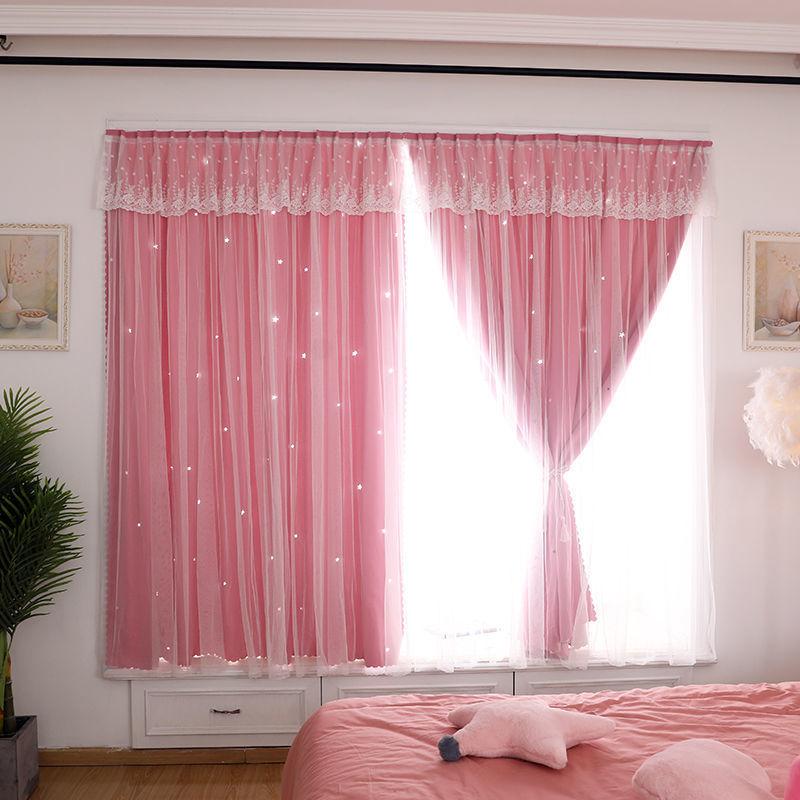 2 Paneele Autohesion Vorhänge für Fenster für Schlafzimmer Mädchen Kinder Baby Fenster Vorhang Doppelschicht Stern Cut Out Wohnzimmer Dekor Wand Home W0.7 x H1.2 M-2pcs