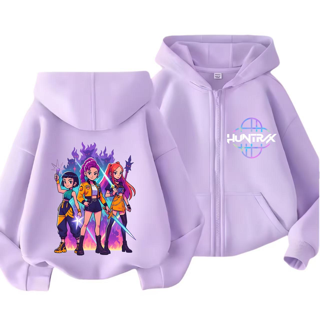 Kpop Dämonenjäger Reißverschluss-Hoodie Kinder Huntrix Rumi Zoey Cartoon Mode Reißverschluss-Sweatshirt Junge Mädchen Freizeit-Oberteile Kinderkleidung Geschenk 150