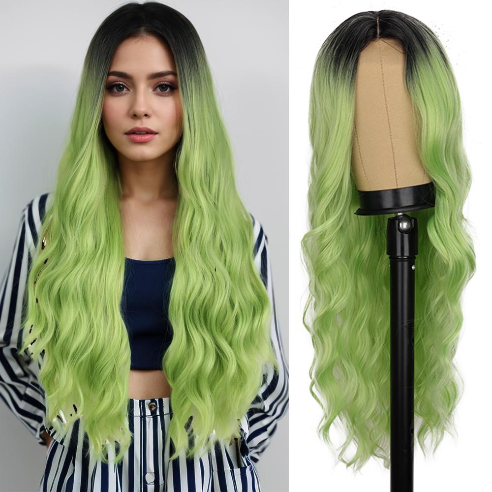 MISSQUEEN Synthetische Lange Wellige Perücke für Frauen 26 Perücke Natürlich Aussehende Hitzebeständige Faser Schwarze Perücke für den Täglichen Partygebrauch 65cm