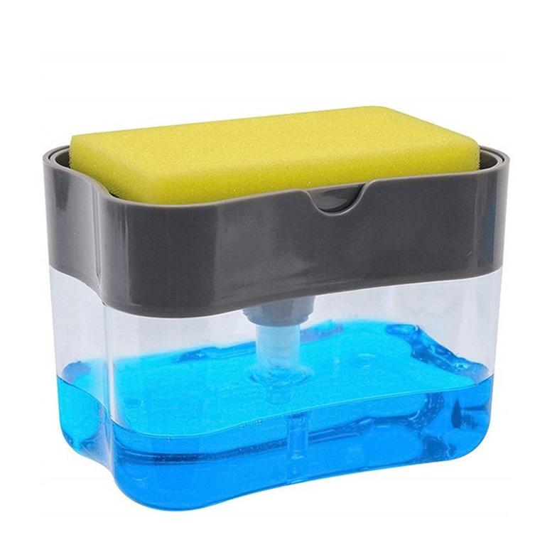 1 Set Seifenkiste Küche Automatischer Spender Waschmittel und Flüssigkeitsbox Schwamm dunkelgrau
