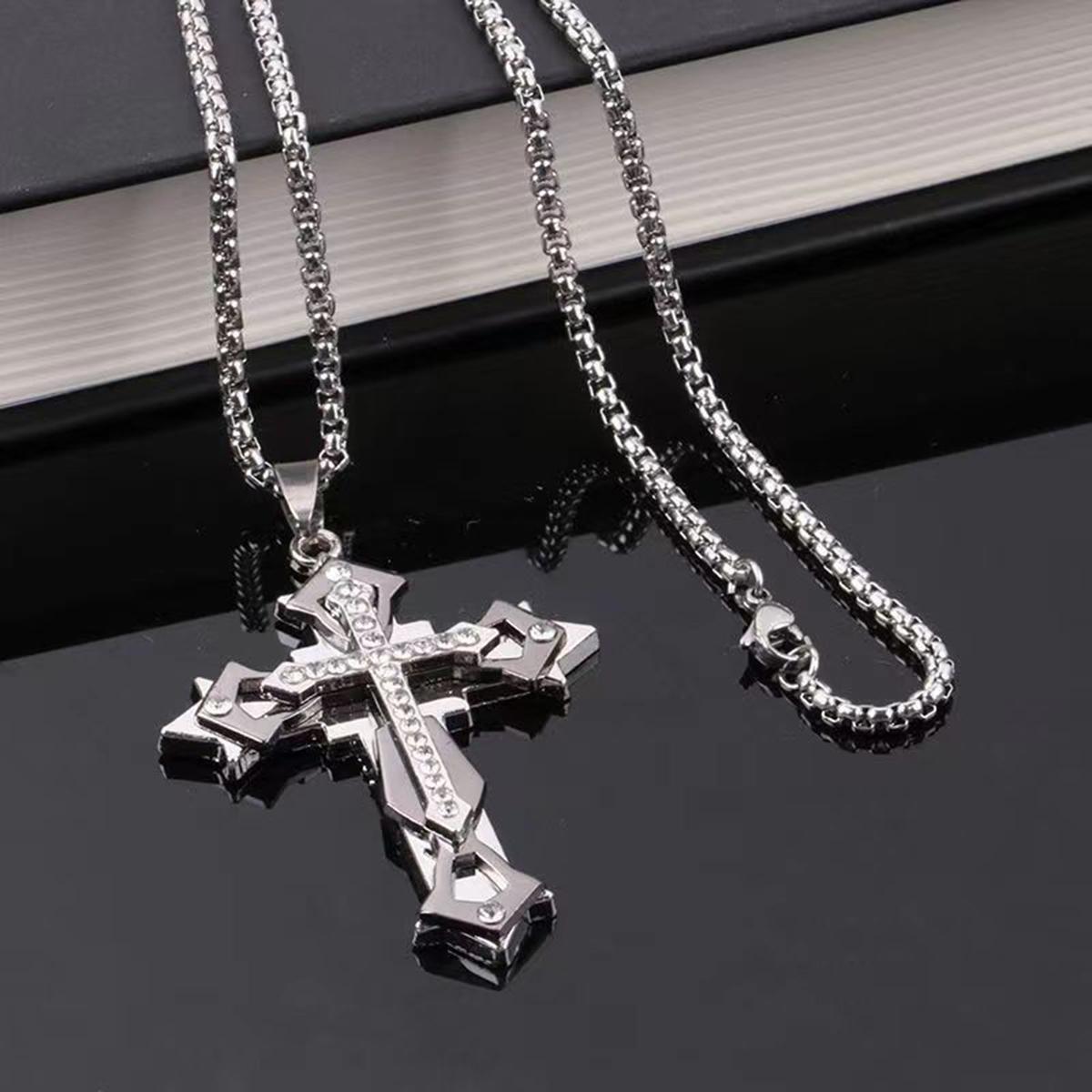 Ritter-Halskette für Herren, Damen-Halskette mit Diamant-Kreuz-Anhänger silber