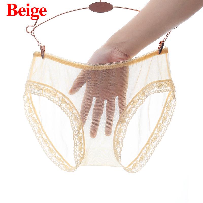 Sexy Damen-Unterwäsche, Netz-Slips, Dessous, durchsichtige Spitzenhöschen, transparente Höschen, Unterwäsche L beige