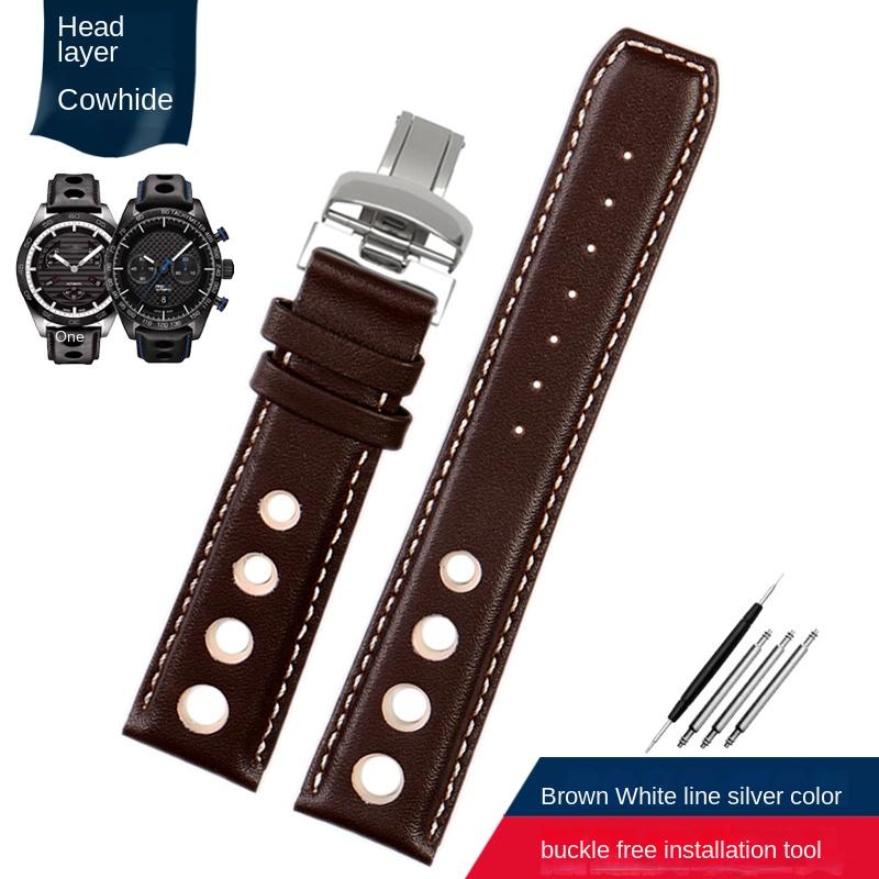 Echtes Leder Armband Für tissot 1853 Sport Racing Serie PRS516 T91 T044 Weiches Rindsleder Armband 20mm Faltschließe Armband 20mm no clasp black