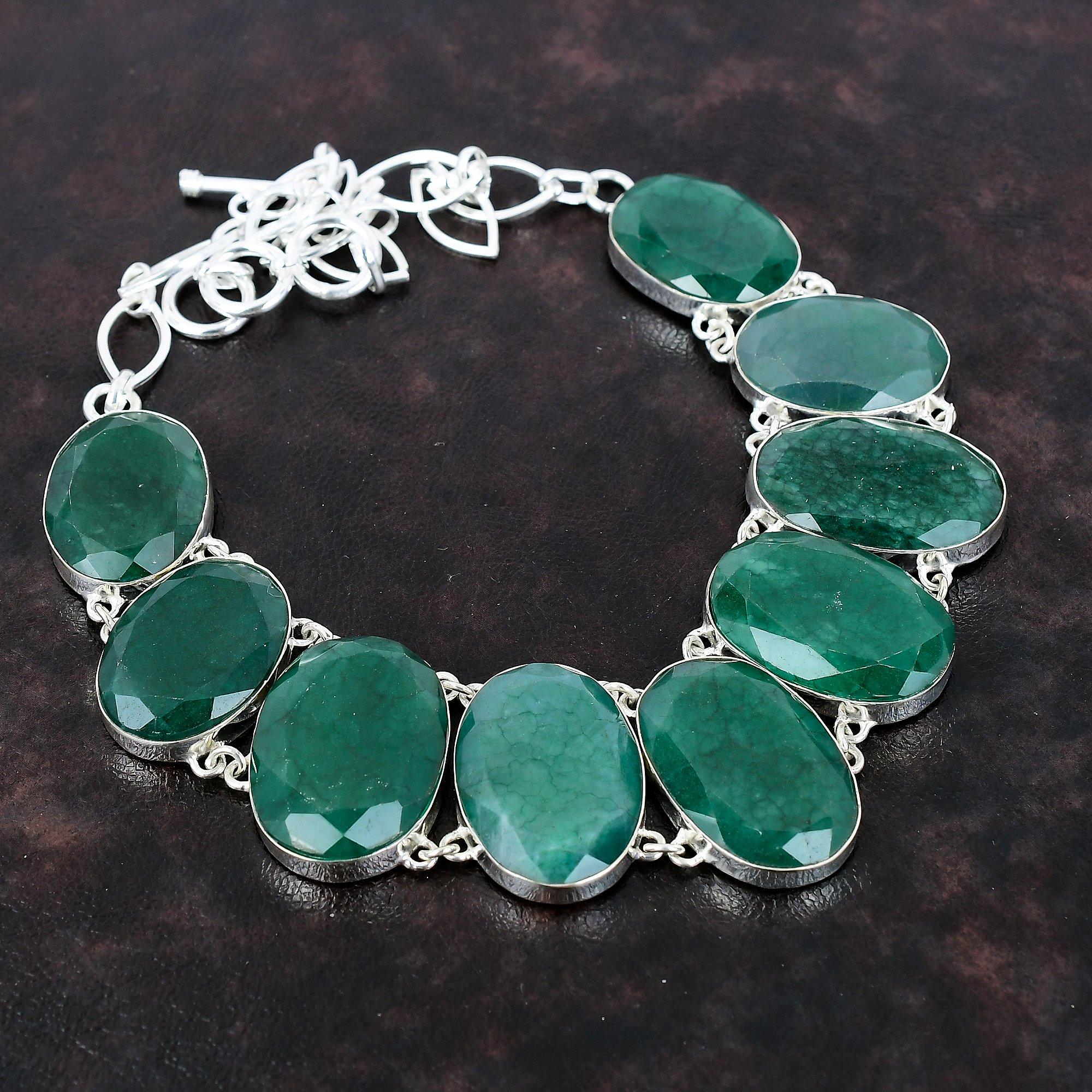 Facettierte sambische Smaragd Halskette Edelstein Schmuck 925 Sterling Silber Halskette Verstellbare Kette Halskette Geschenk für Frau Handgefertigter Boho Schmuck Adjustable