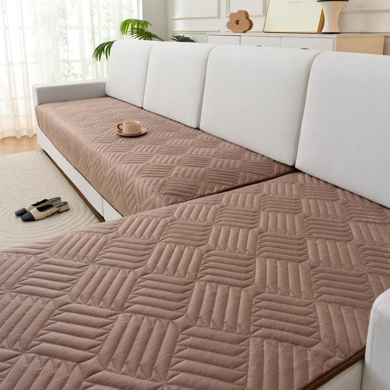 Gestreifte Samt Sofamatte Handtuch L-Form Haustiere Kinder Sofakissen Haustiere Kinder Einfarbig Rutschfester Sofabezug Heim Funda Sofa 90x160cm braun