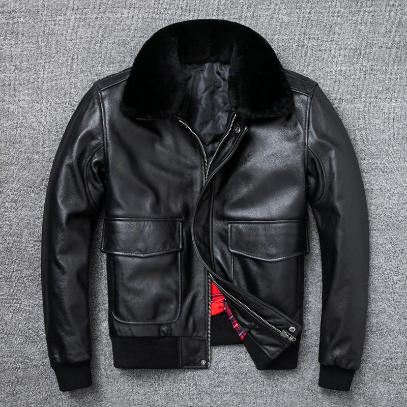 Neue Luftwaffen-Pilotenlederjacke, reines Rindsleder der ersten Schicht, echte Lederjacke und Baumwolle, große Fliegeranzug-Lederjacke S schwarz