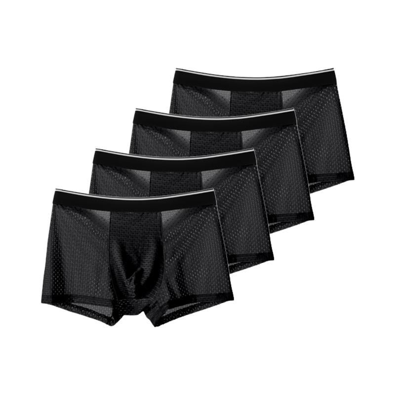 4Pcs Mesh Nahtlose Boxershorts Herren Unterwäsche Eis Seide Unterhose Bequeme Unterwäsche U Konvexen Höschen XL schwarz