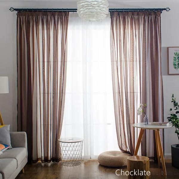Einfacher Stil Romantische Dekoration Perspektive Vorhänge Wohnzimmer Fenster Vorhänge Tüll Gardinen Fenster Screening 1pc W100 x H270cm&Rod Pocket schokoladenbraun