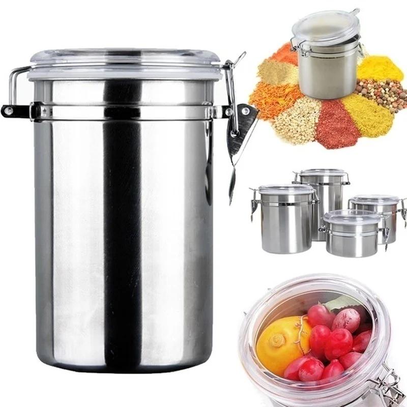 1PC Vorratsflaschen Edelstahl versiegelt Kanister Kaffee Mehl Zucker Container Halter Dose Home Storage Lebensmittel Vorratsbehälter 10x12.5 cm