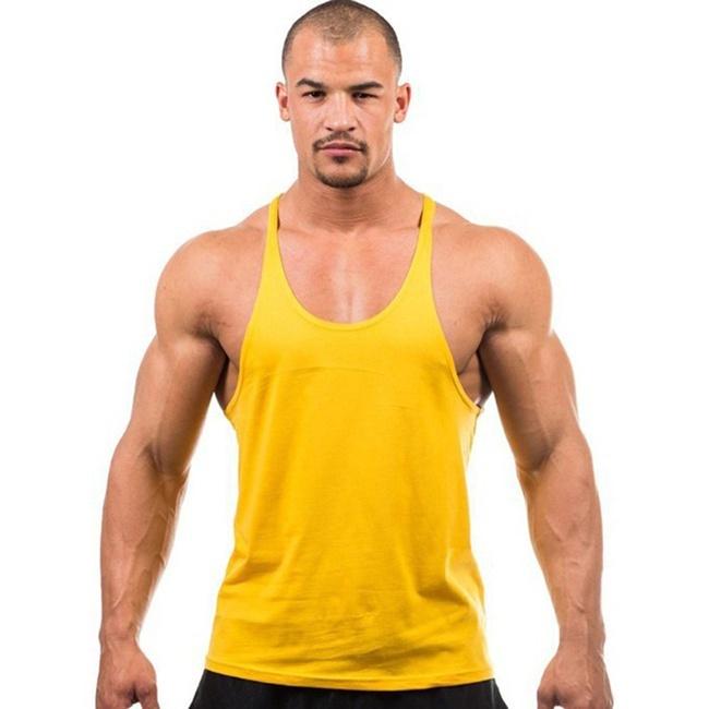 Herren Sommer Gym Singlet Tank Top Stringer Bodybuilding Muskel Fitness Weste M gelb