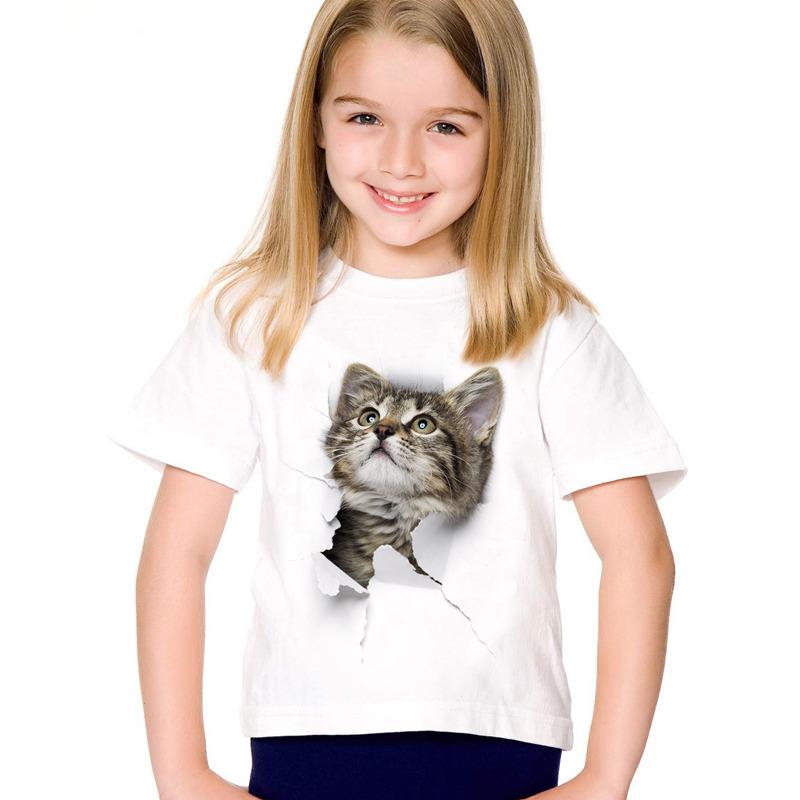 2024 neue Mode Sommer Nette Kinder Marke Kleidung Für Kinder Mädchen Kurzarm Print 3d Katze T Shirts Tops Baby Kleidung 130