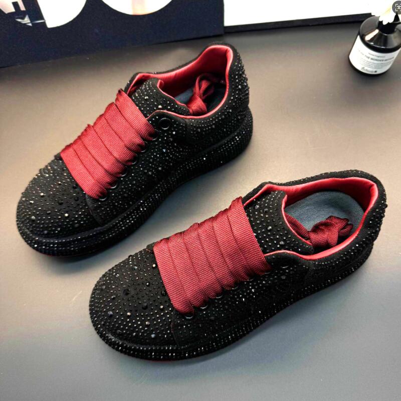 Mode Luxus Designer Herren- und Damen rot und schwarz Strass dicksohlige Schuhe, lässige flache Schuhe, Moser-Schuhe, Herren-Sportschuhe 39 schwarz