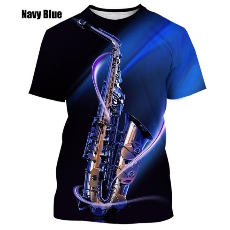 Neues Jazz Musikinstrument Saxophon T-Shirt Herren Freizeit Musik Kunst Kurzarm T-Shirt 4XL