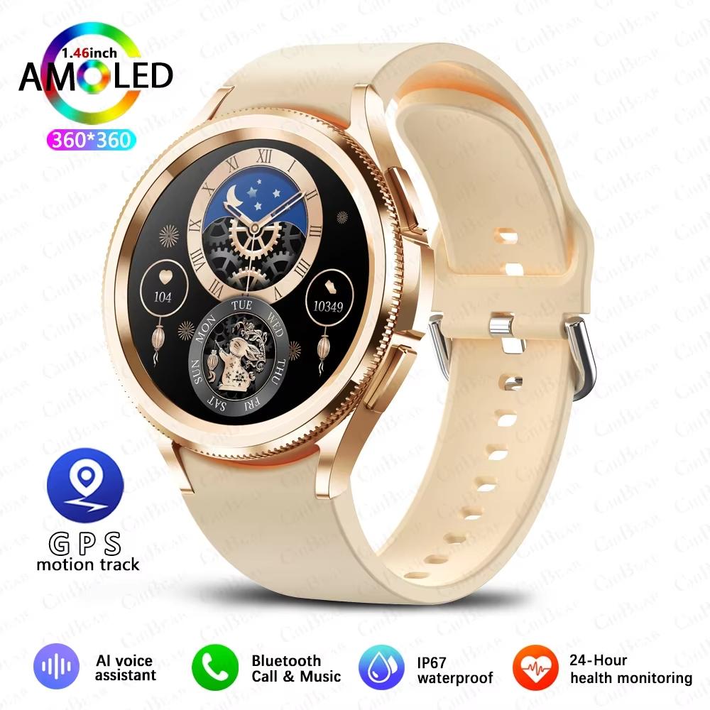 2025 Neue Uhr 6 Smartwatch AMOLED Always On Display Bluetooth-Anruf GPS NFC Smartwatch Herren Damengesundheit für Android IOS Silicone belt gold