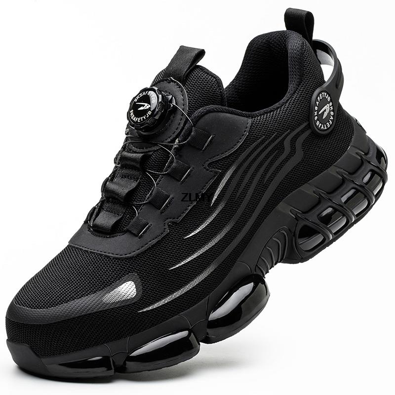 Mode Drehknopf Sicherheitsschuhe Herren Stahlkappe Sneaker Durchstichsichere Arbeits-Sicherheitsstiefel Luftpolster Sport Arbeitsschuhe Anti-Smash Stiefel 37 schwarz