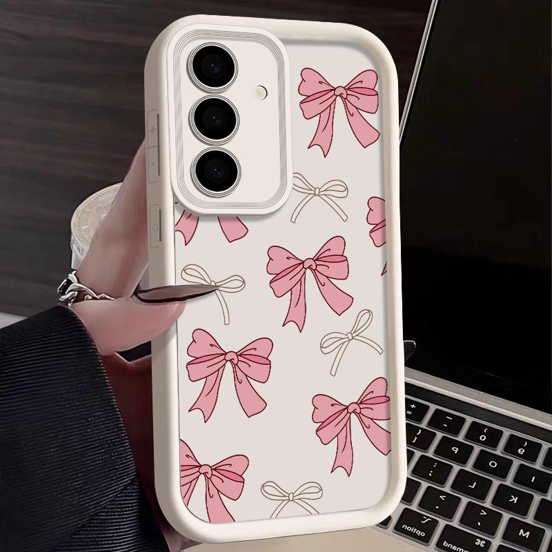 Weiche Hülle für Samsung Galaxy S25 Edge S24 S23 S22 Ultra S24 S21 FE A56 A16 A15 A55 A54 A35 A25 A26 A36 Niedliche rosa Schleife Handyhülle Samsung Galaxy A55 5G weiß/beige