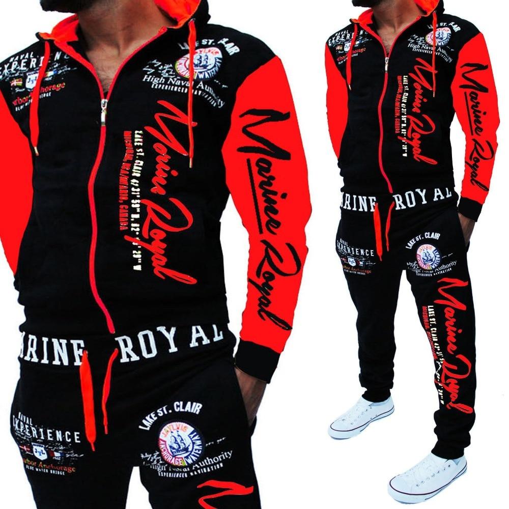 Herren-Trainingsanzug, 2-teilig, Oberteile und Hosen, Herren-Trainingsanzüge, Briefdruck, Übergröße, Jogger-Sets für Herrenbekleidung XXL rot