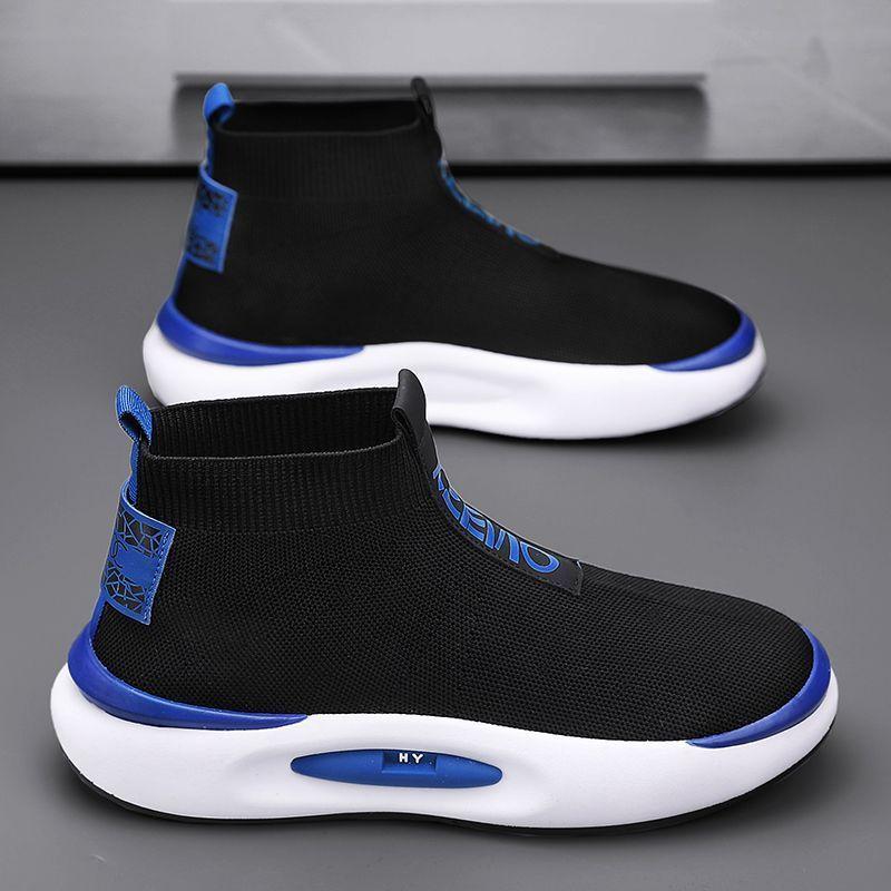 Herrensocken und Schuhe Frühling Stretch Stoff High-Top Casual Sneakers Pedal Faule Schuhe Weiche Sohlen Sport Trendige Schuhe 41 blau