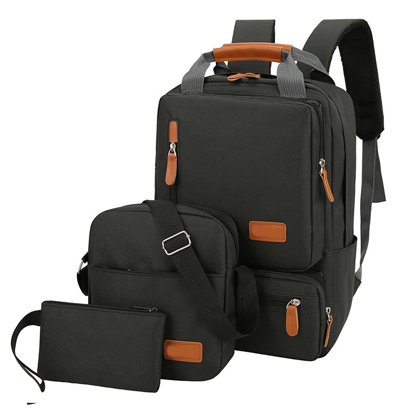 3-teiliges Rucksack-Set für Damen und Herren, Laptop-Rucksack, Umhängetasche, kleine Tasche für Reisen, Schule, Business schwarz