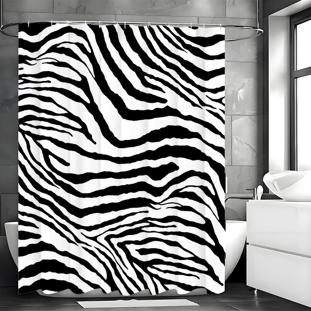 Schwarz-Weiß Zebra-Print Duschvorhang, Dekorativer Duschvorhang für das Badezimmer, Wasserdichter Duschvorhang mit Haken 180*180cm