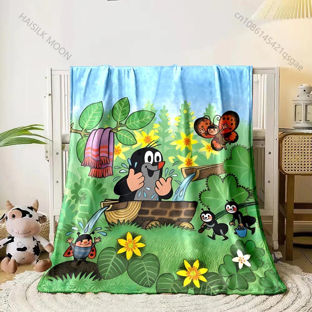 Kleiner Maulwurf Cartoon Überwurfdecke Weiche Flanelldecke für Bett Sofa Vier Jahreszeiten Kindergeschenk Heimtextilien 100x150cm