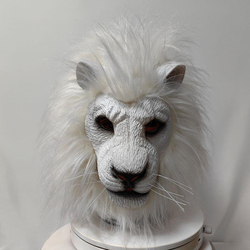 Latex Löwenmaske Latex Weich Lustig Party Tiermasken Löwenmähne Erwachsene Joker Halloween Kostüm Ball Kopfbedeckung Requisiten Einheitsgröße weiß