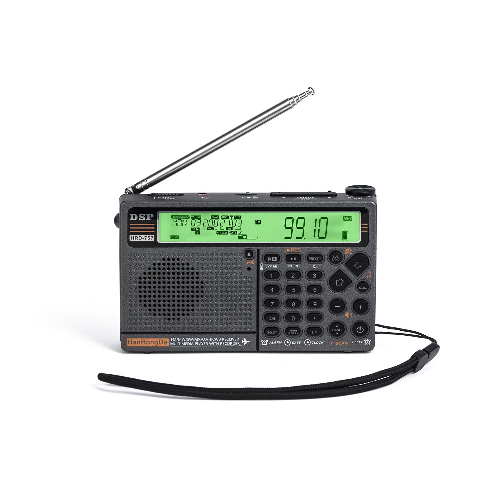 HanRongDa HRD-757 Multiband-Radio FM AM MW SW V.UHF AIR WB Tragbares Radio APP-Steuerung BT TF Musik grün