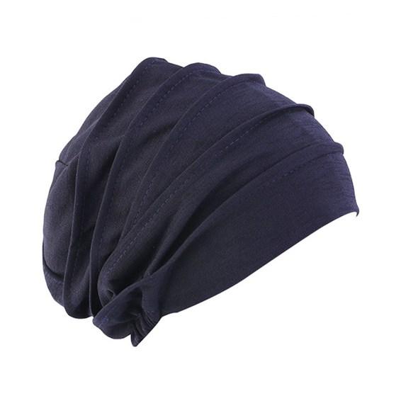 Frauen Elegante Verdickt Elastische Muslimischen Hijab Beanie Hut Elastische Chemo Hut Headwrap dunkelblau