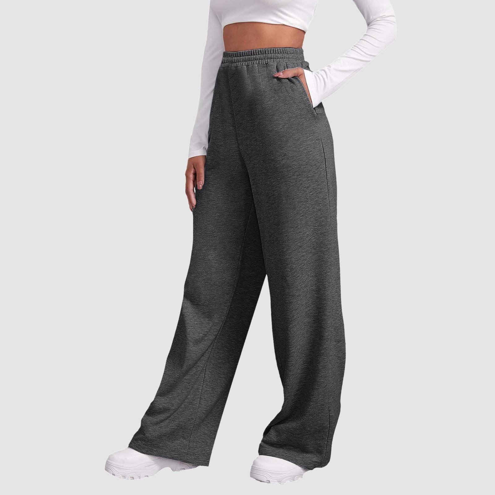 Damen-Winter-Jogginghose, einfarbig, Freizeithose, Damen-Fleece-Jogginghose, weites Bein, gerade Hose L