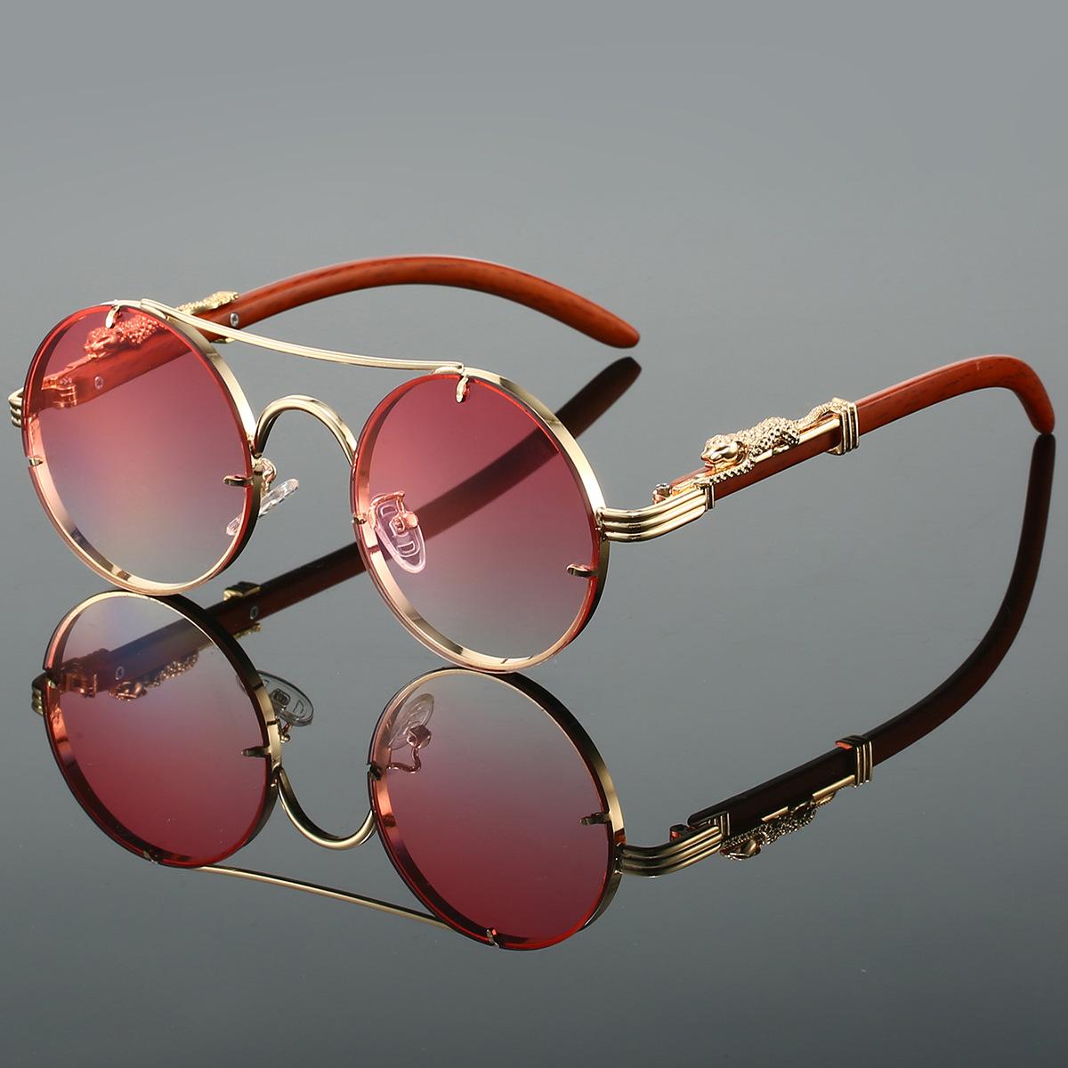 Unisex Vintage Runde Sonnenbrille Herren Mode Doppelbrücke Mehrfarbige Gläser Damen Retro Sonnenbrille brown