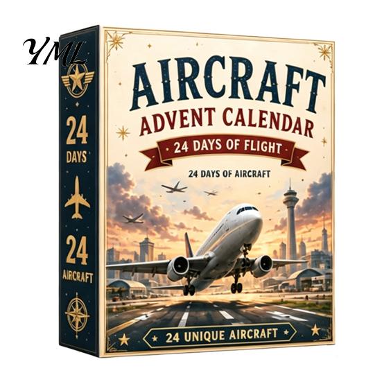 Einzigartige Feiertagsdekorationen Flugzeug Adventskalender 2026, Flugzeug Spielzeug Countdown-Kalender, 24 Tage Weihnachten Xmas Ritual mit Modellen, 2D Acryl black