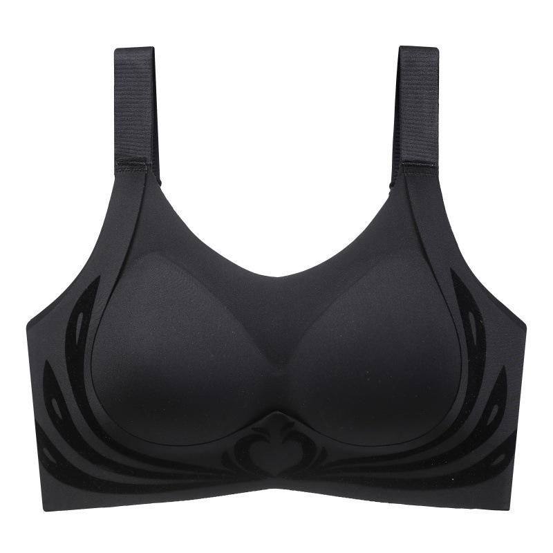 Nahtlose Unterwäsche für Damen in großen Größen, große Brust, gerafft, ohne Stahlring, Anti-Durchhang, dünner Vollschalen-BH 3XL = 42/95 schwarz