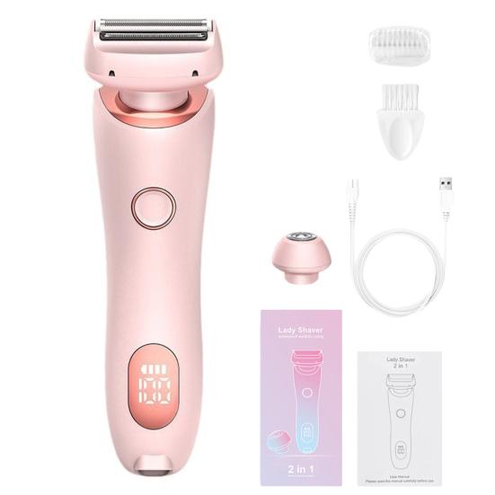Epilierer für Damen, elektrisch, Doppelkopf, wiederaufladbar, per USB, wasserdicht, für Gesicht, Körper, Bikinizone, Arme und Beine, Haarentfernungsgerät, Trimmer, Rasierer rosa